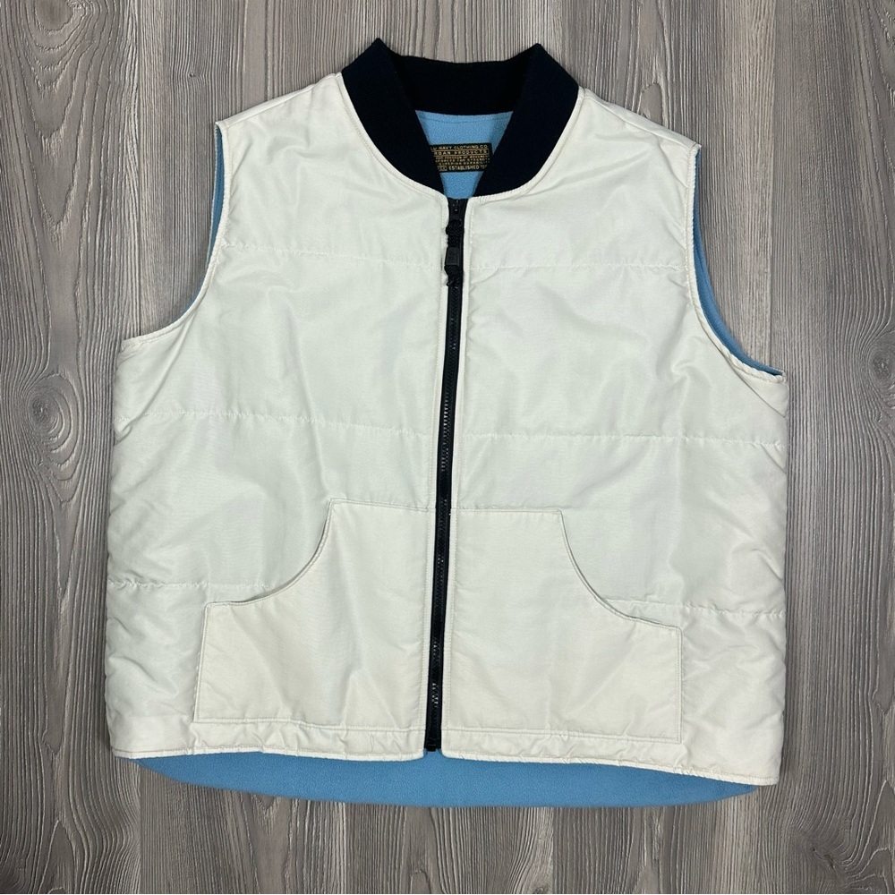 Vintage Old Navy White Fleece Lined Vest XL 90s Y2K Black‎ Accents Blue Lining